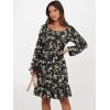 image:imageANRABESS Womens Dress Long Lantern Sleeve Square Neck Elastic Waist Ruffle Flowy Swing ALine Short Dresses 2025 Fall FashionBlack Floral