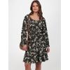 image:imageANRABESS Womens Dress Long Lantern Sleeve Square Neck Elastic Waist Ruffle Flowy Swing ALine Short Dresses 2025 Fall FashionBlack Floral