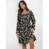 image:imageANRABESS Womens Dress Long Lantern Sleeve Square Neck Elastic Waist Ruffle Flowy Swing ALine Short Dresses 2025 Fall FashionBlack Floral