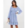 image:imageANRABESS Womens Dress Long Lantern Sleeve Square Neck Elastic Waist Ruffle Flowy Swing ALine Short Dresses 2025 Fall FashionBlue White Floral