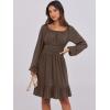 image:imageANRABESS Womens Dress Long Lantern Sleeve Square Neck Elastic Waist Ruffle Flowy Swing ALine Short Dresses 2025 Fall FashionBrown