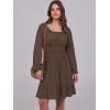 image:imageANRABESS Womens Dress Long Lantern Sleeve Square Neck Elastic Waist Ruffle Flowy Swing ALine Short Dresses 2025 Fall FashionBrown