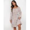 image:imageANRABESS Womens Dress Long Lantern Sleeve Square Neck Elastic Waist Ruffle Flowy Swing ALine Short Dresses 2025 Fall FashionCoral Floral
