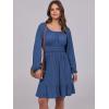 image:imageANRABESS Womens Dress Long Lantern Sleeve Square Neck Elastic Waist Ruffle Flowy Swing ALine Short Dresses 2025 Fall FashionDark Blue