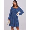 image:imageANRABESS Womens Dress Long Lantern Sleeve Square Neck Elastic Waist Ruffle Flowy Swing ALine Short Dresses 2025 Fall FashionDark Blue