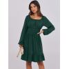 image:imageANRABESS Womens Dress Long Lantern Sleeve Square Neck Elastic Waist Ruffle Flowy Swing ALine Short Dresses 2025 Fall FashionDeep Green