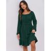 image:imageANRABESS Womens Dress Long Lantern Sleeve Square Neck Elastic Waist Ruffle Flowy Swing ALine Short Dresses 2025 Fall FashionDeep Green