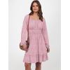 image:imageANRABESS Womens Dress Long Lantern Sleeve Square Neck Elastic Waist Ruffle Flowy Swing ALine Short Dresses 2025 Fall FashionFloral Pink