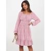 image:imageANRABESS Womens Dress Long Lantern Sleeve Square Neck Elastic Waist Ruffle Flowy Swing ALine Short Dresses 2025 Fall FashionFloral Pink