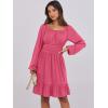 image:imageANRABESS Womens Dress Long Lantern Sleeve Square Neck Elastic Waist Ruffle Flowy Swing ALine Short Dresses 2025 Fall FashionHot Pink