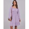 image:imageANRABESS Womens Dress Long Lantern Sleeve Square Neck Elastic Waist Ruffle Flowy Swing ALine Short Dresses 2025 Fall FashionLight Purple