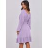 image:imageANRABESS Womens Dress Long Lantern Sleeve Square Neck Elastic Waist Ruffle Flowy Swing ALine Short Dresses 2025 Fall FashionLight Purple