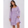 image:imageANRABESS Womens Dress Long Lantern Sleeve Square Neck Elastic Waist Ruffle Flowy Swing ALine Short Dresses 2025 Fall FashionLight Purple
