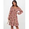 image:imageANRABESS Womens Dress Long Lantern Sleeve Square Neck Elastic Waist Ruffle Flowy Swing ALine Short Dresses 2025 Fall FashionPrint Rose Pink