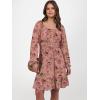 image:imageANRABESS Womens Dress Long Lantern Sleeve Square Neck Elastic Waist Ruffle Flowy Swing ALine Short Dresses 2025 Fall FashionPrint Rose Pink
