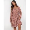 image:imageANRABESS Womens Dress Long Lantern Sleeve Square Neck Elastic Waist Ruffle Flowy Swing ALine Short Dresses 2025 Fall FashionPrint Rose Pink