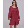 image:imageANRABESS Womens Dress Long Lantern Sleeve Square Neck Elastic Waist Ruffle Flowy Swing ALine Short Dresses 2025 Fall FashionRed