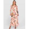 image:imageANRABESS Womens Floral Maxi Dress 2025 Fall V Neck Puff Long Sleeve Flowy Casual Wedding Guest Tea Party Tulle DressesBlack Red Flower