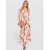 image:imageANRABESS Womens Floral Maxi Dress 2025 Fall V Neck Puff Long Sleeve Flowy Casual Wedding Guest Tea Party Tulle DressesBlack Red Flower