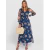 image:imageANRABESS Womens Floral Maxi Dress 2025 Fall V Neck Puff Long Sleeve Flowy Casual Wedding Guest Tea Party Tulle DressesBlue Golden Flower