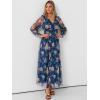 image:imageANRABESS Womens Floral Maxi Dress 2025 Fall V Neck Puff Long Sleeve Flowy Casual Wedding Guest Tea Party Tulle DressesBlue Golden Flower