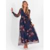 image:imageANRABESS Womens Floral Maxi Dress 2025 Fall V Neck Puff Long Sleeve Flowy Casual Wedding Guest Tea Party Tulle DressesBrown Floral Dark Blue