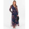 image:imageANRABESS Womens Floral Maxi Dress 2025 Fall V Neck Puff Long Sleeve Flowy Casual Wedding Guest Tea Party Tulle DressesBrown Floral Dark Blue