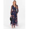 image:imageANRABESS Womens Floral Maxi Dress 2025 Fall V Neck Puff Long Sleeve Flowy Casual Wedding Guest Tea Party Tulle DressesBrown Floral Dark Blue