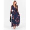 image:imageANRABESS Womens Floral Maxi Dress 2025 Fall V Neck Puff Long Sleeve Flowy Casual Wedding Guest Tea Party Tulle DressesBrown Floral Dark Blue