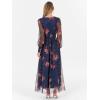 image:imageANRABESS Womens Floral Maxi Dress 2025 Fall V Neck Puff Long Sleeve Flowy Casual Wedding Guest Tea Party Tulle DressesBrown Floral Dark Blue