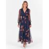 image:imageANRABESS Womens Floral Maxi Dress 2025 Fall V Neck Puff Long Sleeve Flowy Casual Wedding Guest Tea Party Tulle DressesBrown Floral Dark Blue