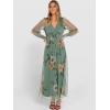 image:imageANRABESS Womens Floral Maxi Dress 2025 Fall V Neck Puff Long Sleeve Flowy Casual Wedding Guest Tea Party Tulle DressesDusty Olive Floral