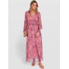 image:imageANRABESS Womens Floral Maxi Dress 2025 Fall V Neck Puff Long Sleeve Flowy Casual Wedding Guest Tea Party Tulle DressesDusty Orchid Floral