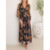 image:imageANRABESS Womens Floral Maxi Dress 2025 Fall V Neck Puff Long Sleeve Flowy Casual Wedding Guest Tea Party Tulle DressesFloral Black Yellow