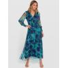 image:imageANRABESS Womens Floral Maxi Dress 2025 Fall V Neck Puff Long Sleeve Flowy Casual Wedding Guest Tea Party Tulle DressesFloral Lake Blue