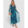 image:imageANRABESS Womens Floral Maxi Dress 2025 Fall V Neck Puff Long Sleeve Flowy Casual Wedding Guest Tea Party Tulle DressesFloral Lake Blue