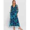 image:imageANRABESS Womens Floral Maxi Dress 2025 Fall V Neck Puff Long Sleeve Flowy Casual Wedding Guest Tea Party Tulle DressesFloral Lake Blue