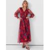 image:imageANRABESS Womens Floral Maxi Dress 2025 Fall V Neck Puff Long Sleeve Flowy Casual Wedding Guest Tea Party Tulle DressesNavy Red Floral