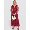 image:imageANRABESS Womens Floral Maxi Dress 2025 Fall V Neck Puff Long Sleeve Flowy Casual Wedding Guest Tea Party Tulle DressesNavy Red Floral