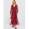 image:imageANRABESS Womens Floral Maxi Dress 2025 Fall V Neck Puff Long Sleeve Flowy Casual Wedding Guest Tea Party Tulle DressesNavy Red Floral