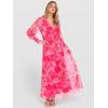 image:imageANRABESS Womens Floral Maxi Dress 2025 Fall V Neck Puff Long Sleeve Flowy Casual Wedding Guest Tea Party Tulle DressesPink Flower
