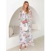 image:imageANRABESS Womens Floral Maxi Dress 2025 Fall V Neck Puff Long Sleeve Flowy Casual Wedding Guest Tea Party Tulle DressesPink Peony White