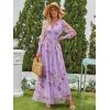 image:imageANRABESS Womens Floral Maxi Dress 2025 Fall V Neck Puff Long Sleeve Flowy Casual Wedding Guest Tea Party Tulle DressesPurple Rose