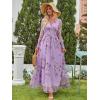 image:imageANRABESS Womens Floral Maxi Dress 2025 Fall V Neck Puff Long Sleeve Flowy Casual Wedding Guest Tea Party Tulle DressesPurple Rose