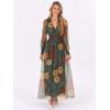 image:imageANRABESS Womens Floral Maxi Dress 2025 Fall V Neck Puff Long Sleeve Flowy Casual Wedding Guest Tea Party Tulle DressesRed and Yellow Rose