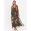 image:imageANRABESS Womens Floral Maxi Dress 2025 Fall V Neck Puff Long Sleeve Flowy Casual Wedding Guest Tea Party Tulle DressesRed and Yellow Rose