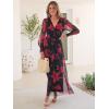 image:imageANRABESS Womens Floral Maxi Dress 2025 Fall V Neck Puff Long Sleeve Flowy Casual Wedding Guest Tea Party Tulle DressesRose Red Flower