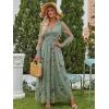 image:imageANRABESS Womens Floral Maxi Dress 2025 Fall V Neck Puff Long Sleeve Flowy Casual Wedding Guest Tea Party Tulle DressesYellow Floral Green