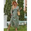 image:imageANRABESS Womens Floral Maxi Dress 2025 Fall V Neck Puff Long Sleeve Flowy Casual Wedding Guest Tea Party Tulle DressesYellow Floral Green