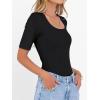 image:imageANRABESS Womens Half Sleeve Tops Scoop Neck Ribbed Knit Slim Fitted Basic Tee Shirts Summer 2026 Trendy Spring Casual ClothesBlack